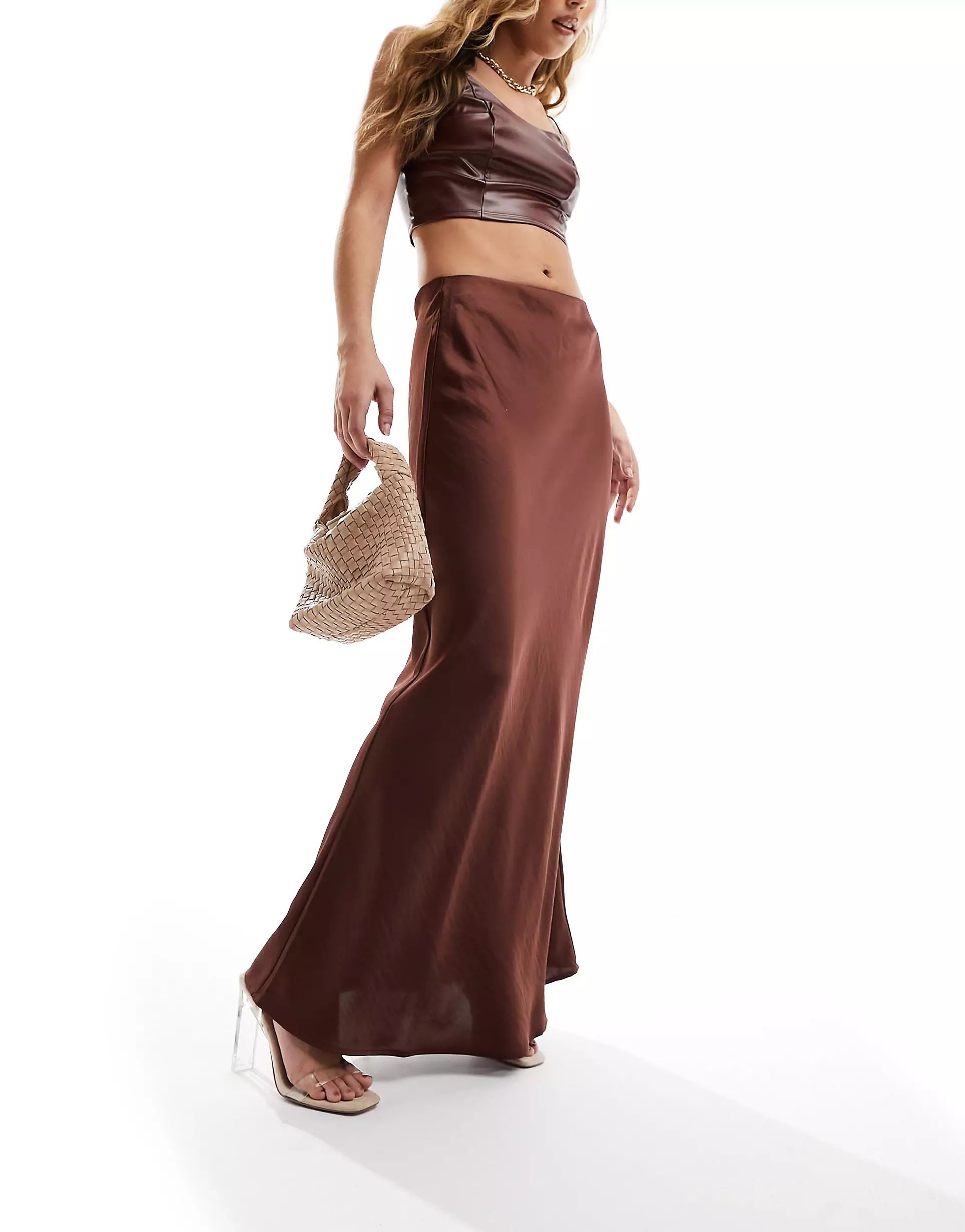 Y.A.S satin maxi skirt in rich chocolate brown | ASOS | ASOS (Global)