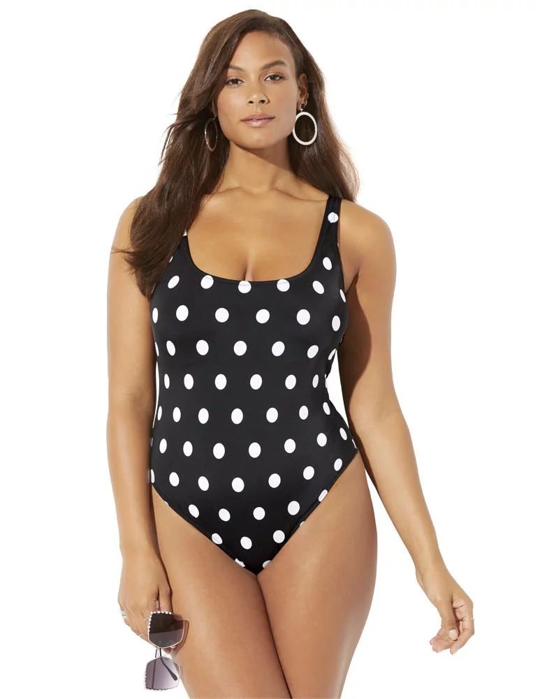 Swimsuits For All Women's Plus Size Hotshot One Piece Swimsuit 4 Black White Polka Dot - Walmart.... | Walmart (US)