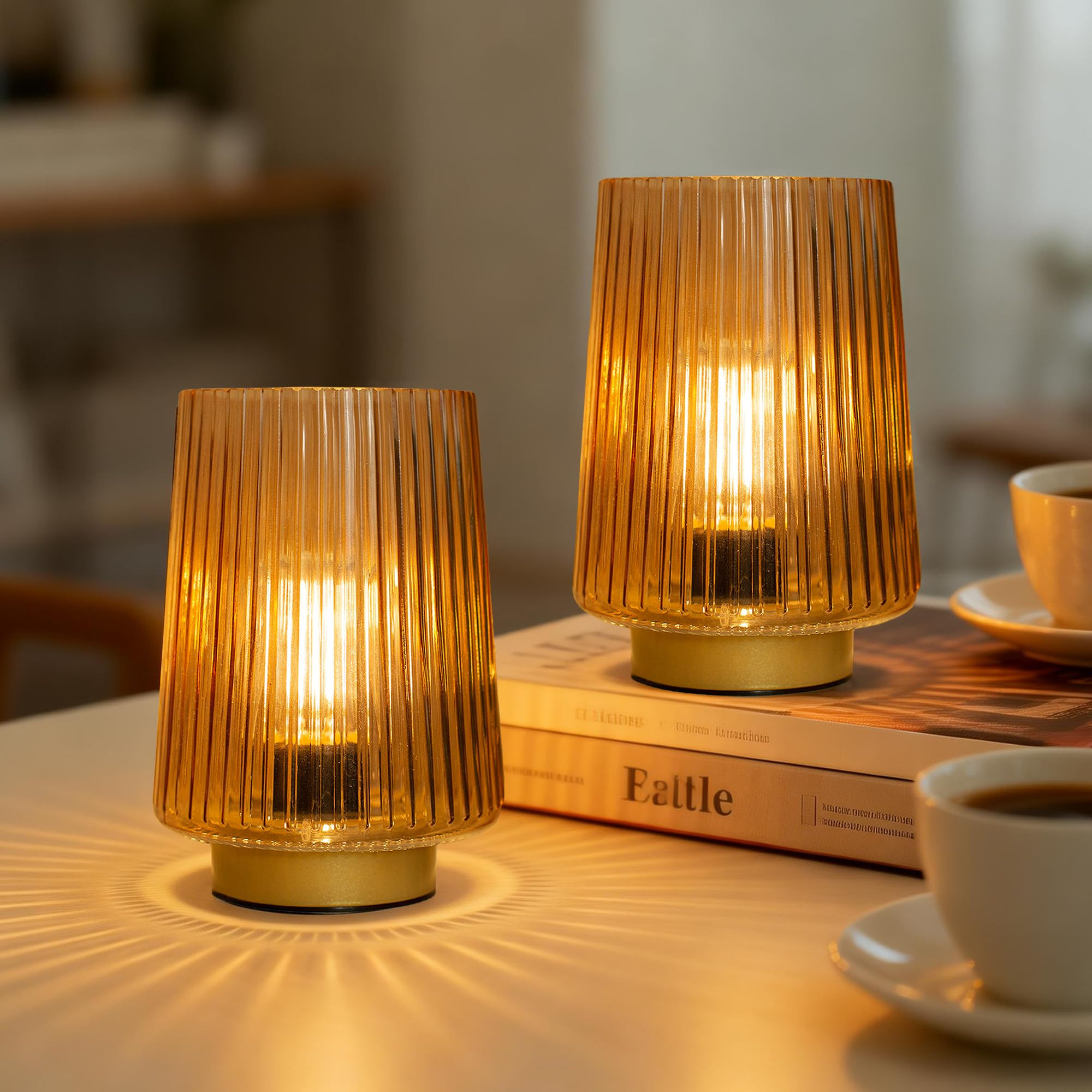 Battery Operated Lamp with Timer, Set of 2 Small Cozy Table Lamp Decorative Ambient Glass Lamp fo... | Amazon (US)
