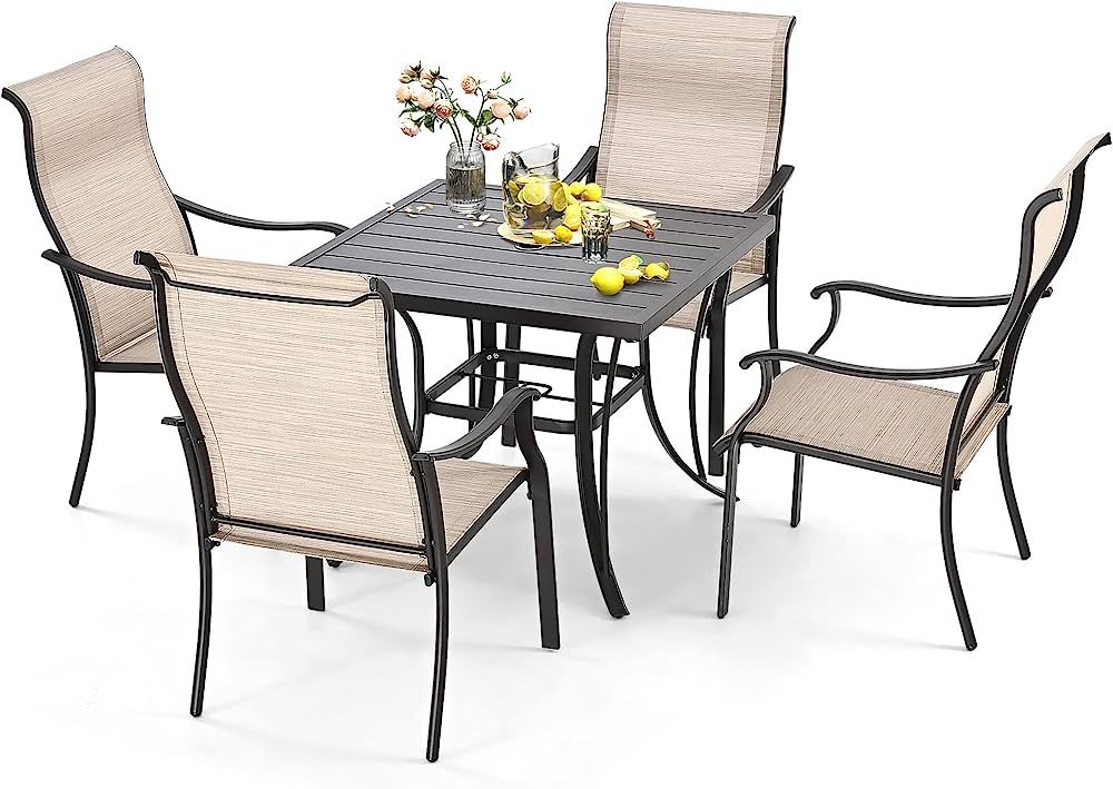 HAPPATIO Patio Dining Set,5 Piece Outdoor Dining Set,Patio Furniture Sets,4 Textilene Dining Chai... | Amazon (US)