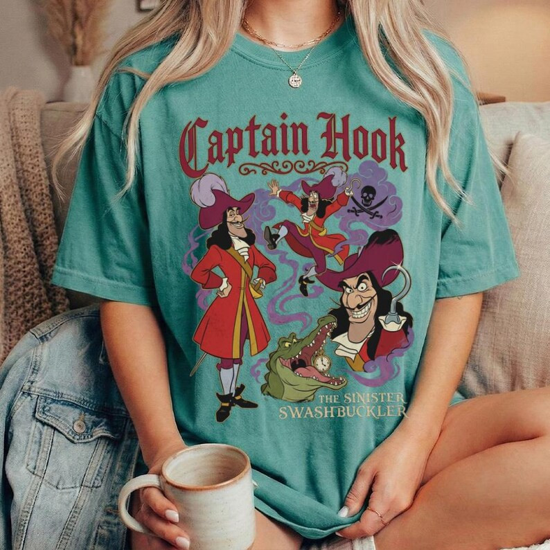 Vintage Captain Hook Sinister Swashbuckler Shirt, Disney Peter Pan Villain Tee, Tick Tock Croc Pi... | Etsy (US)