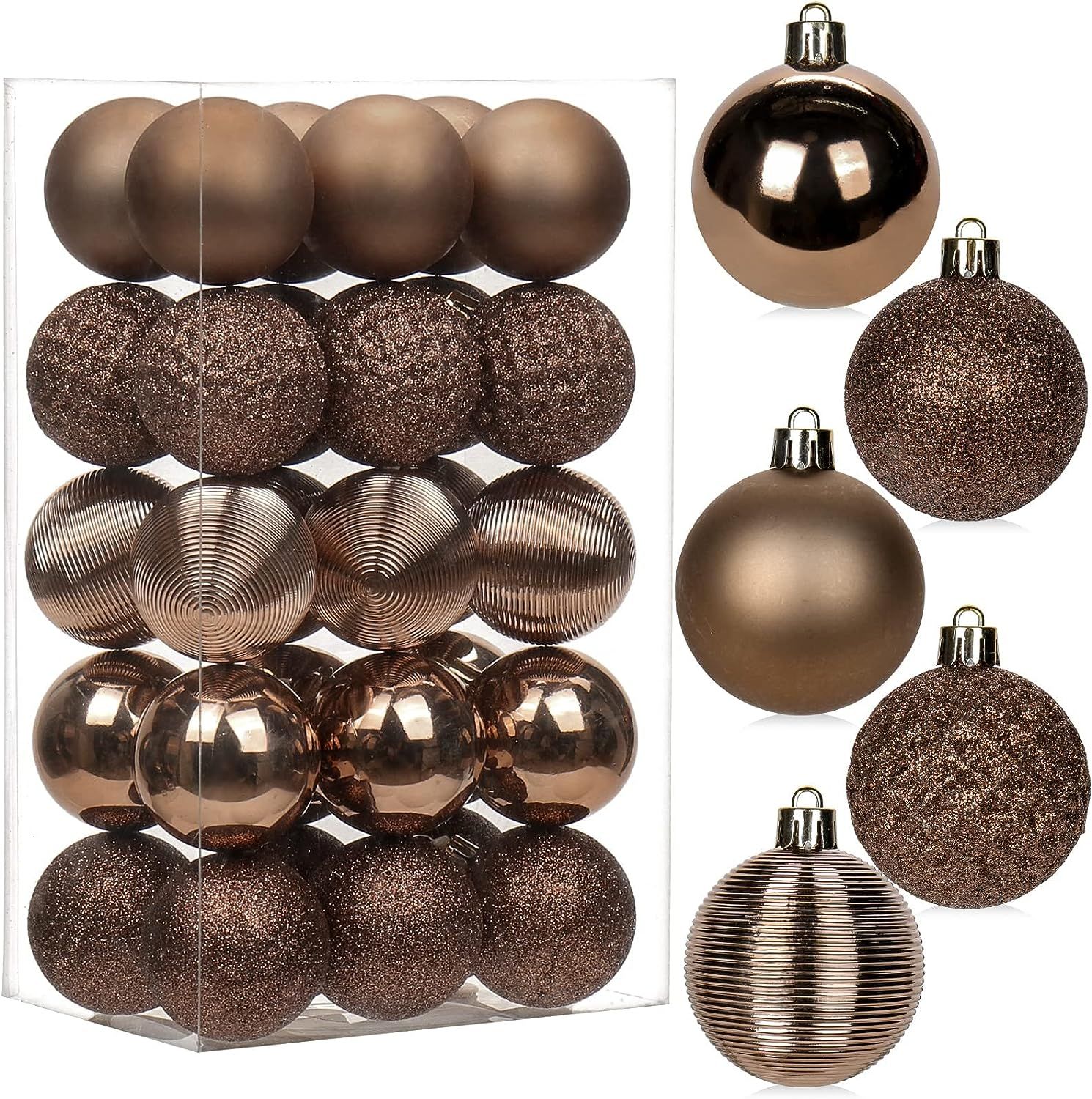 30PCS 2" Christmas Ball Ornaments Shatterproof Brown Christmas Tree Decorations Xmas Tree Balls H... | Amazon (US)