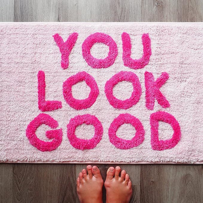 You Look Good Bath Mat Light Pink Blush Hot Pink Cute Bathroom Rugs for Girls Hello Gorgeous Peac... | Amazon (US)