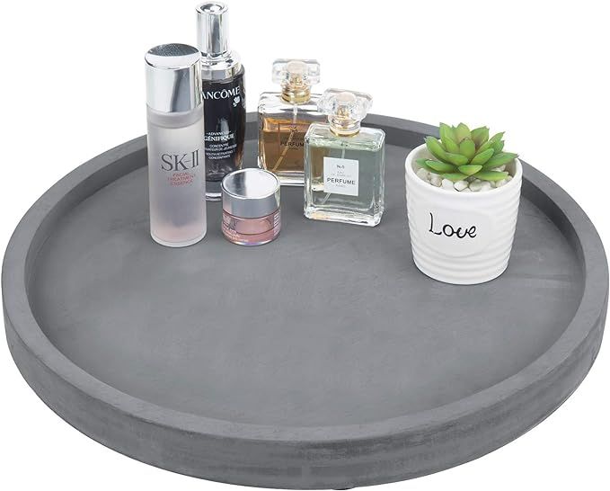 MyGift 16-inch Dark Gray Round Concrete Bathroom Vanity Tray | Amazon (US)