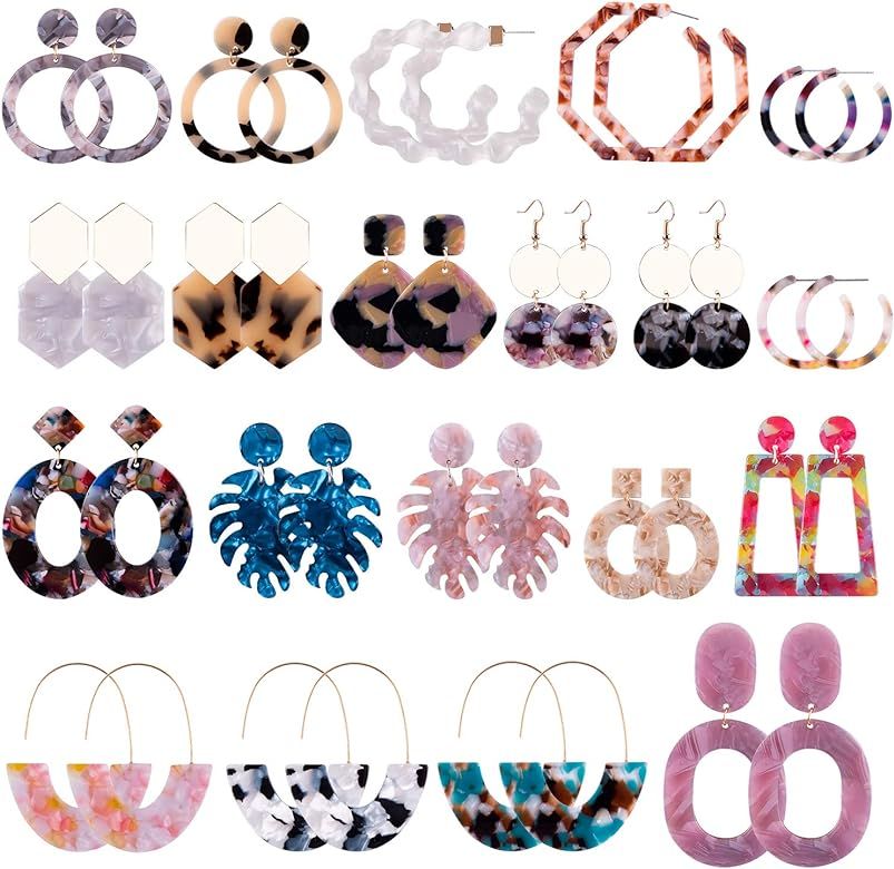 20 Pairs Acrylic Earrings Statement Earrings Resin Drop Dangle Mottled Acrylic Hoop Earrings Poly... | Amazon (US)