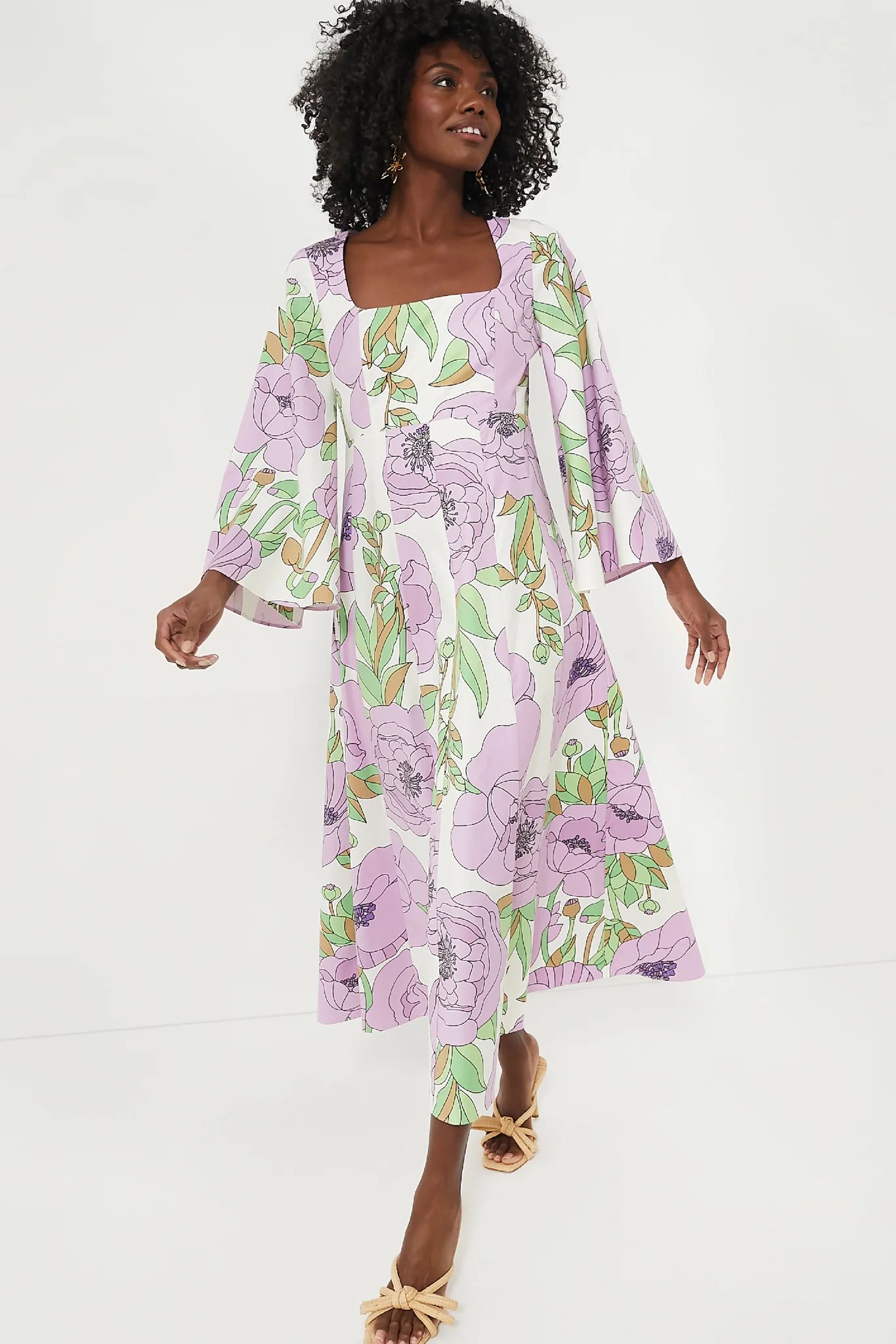 Lilac Floral Bell Sleeve Lacey Dress | Tuckernuck (US)