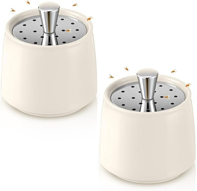 Ceramic Fruit Fly Trap for Indoors, Reusable Kitchen Fly Catcher with Stainless Steel Vent Lid, U... | Amazon (US)