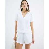 River Island Womens White Frill Linen Blend Tailored Top | River Island UK & IE