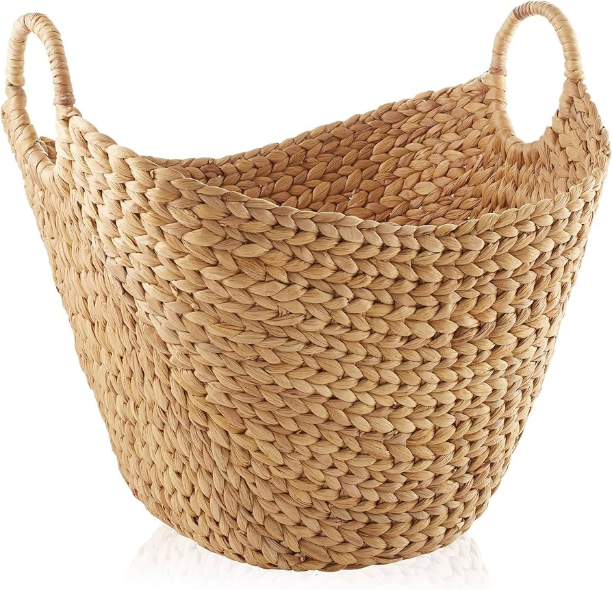 Casafield Large Laundry Boat Basket with Handles - Natural, Woven Water Hyacinth Multipurpose Sto... | Amazon (US)