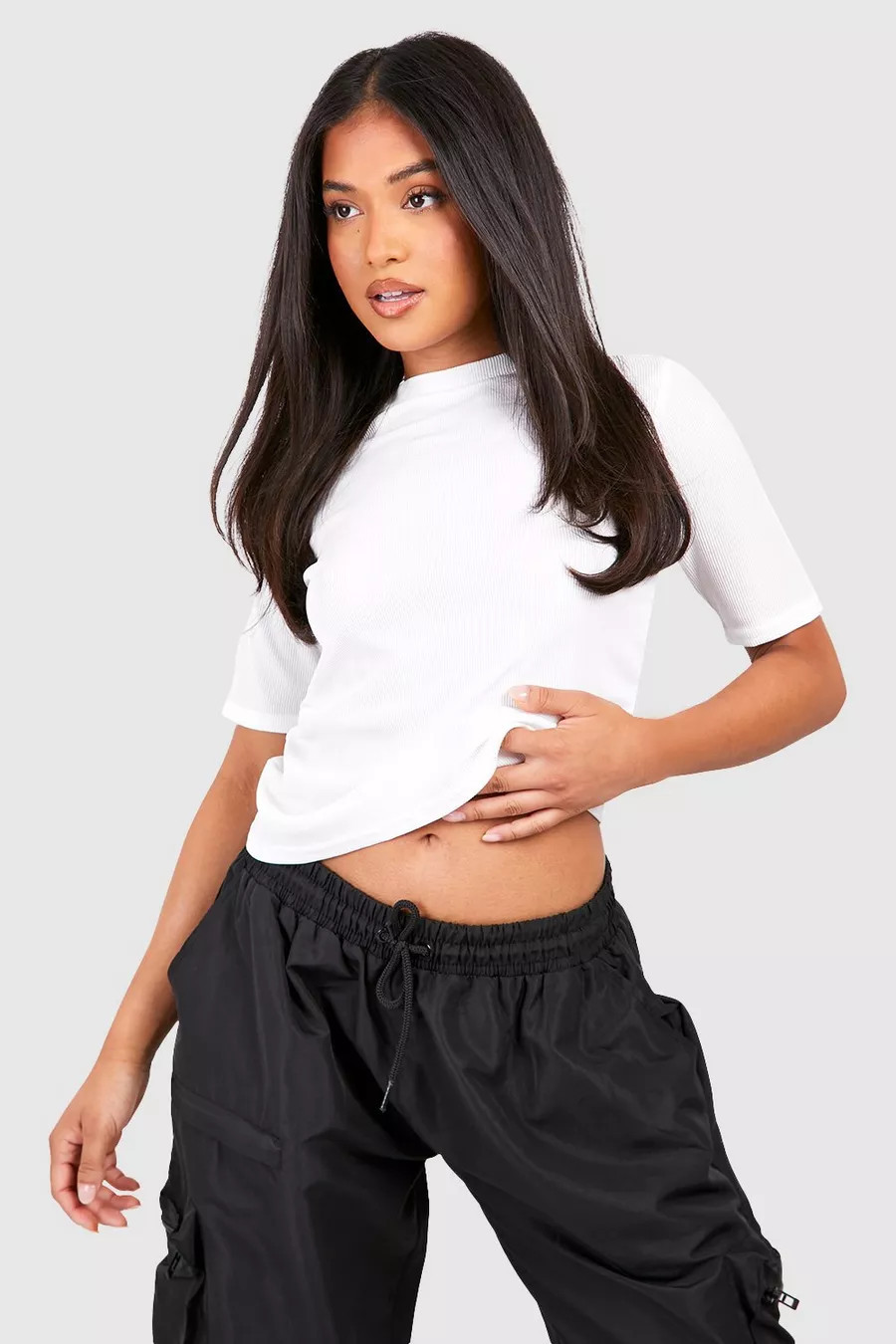Petite Ribbed Basic T Shirt | Boohoo.com (US & CA)