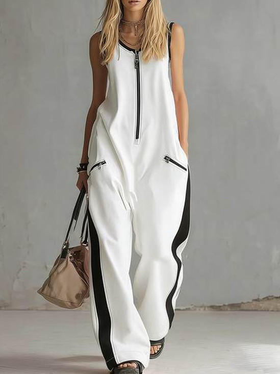 Casual Color Block Crew Neck Tank Jumpsuit | Stylewe