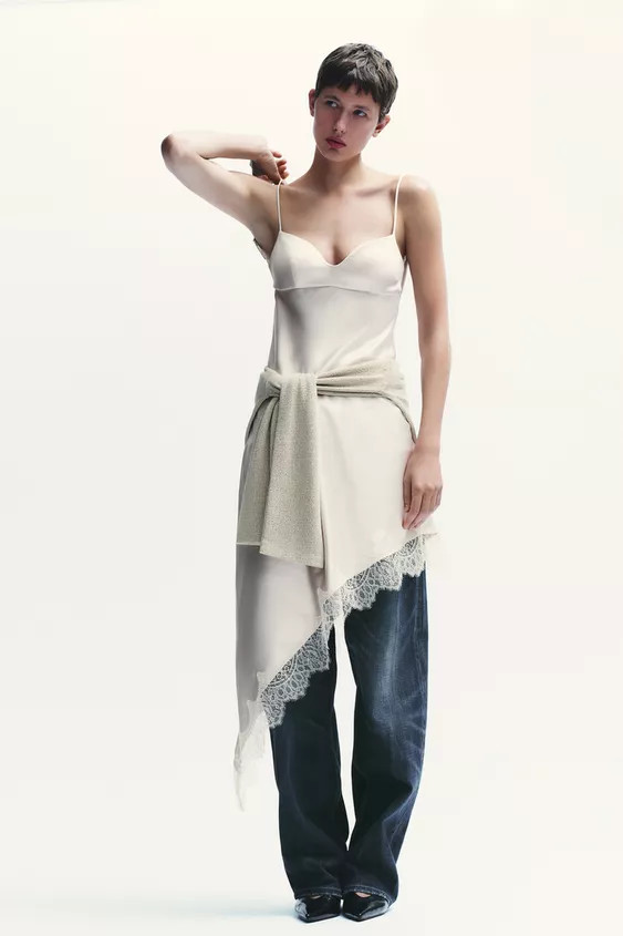 SATIN EFFECT LACE DRESS | Zara US