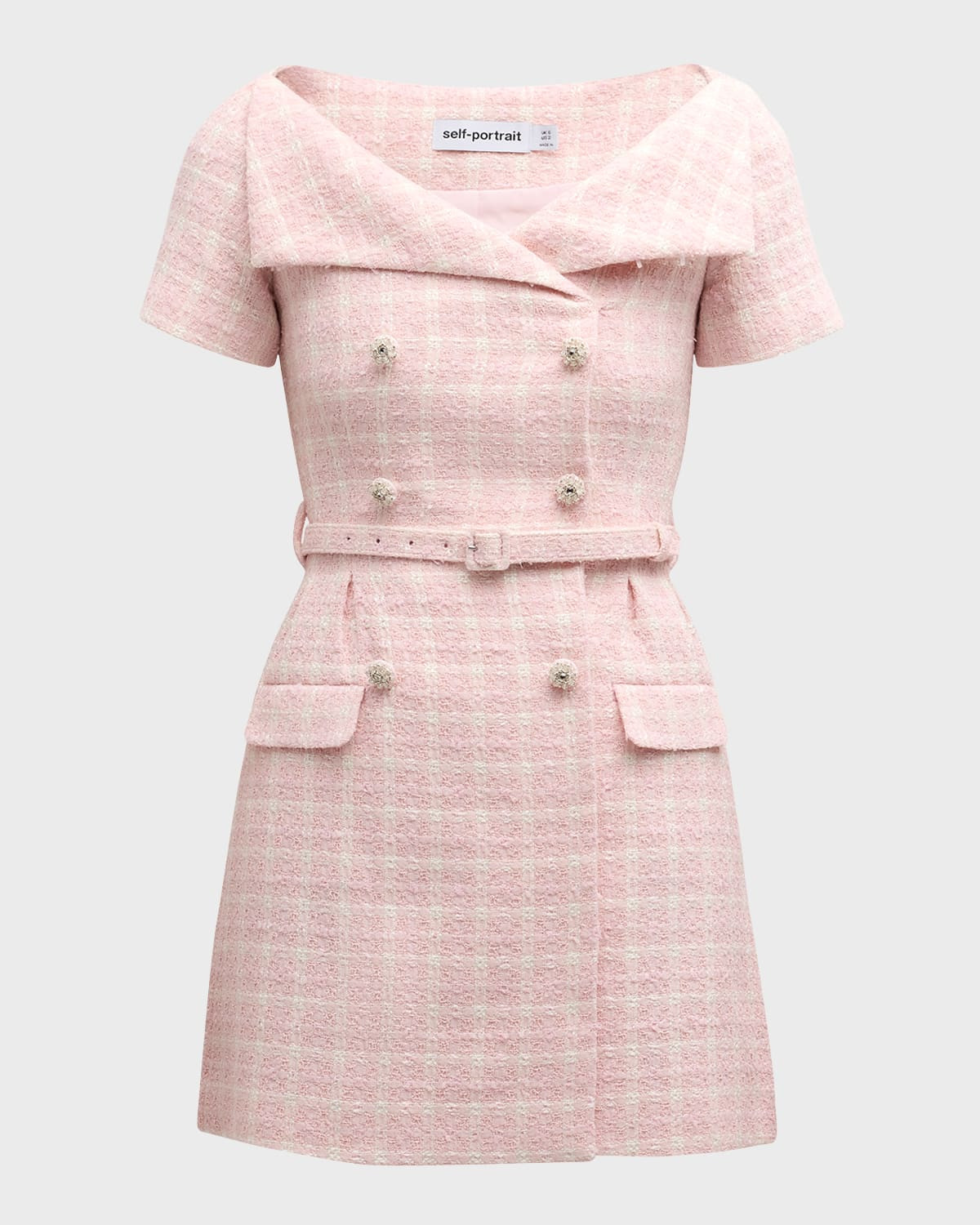 Boucle Belted Off-Shoulder Mini Dress | Neiman Marcus