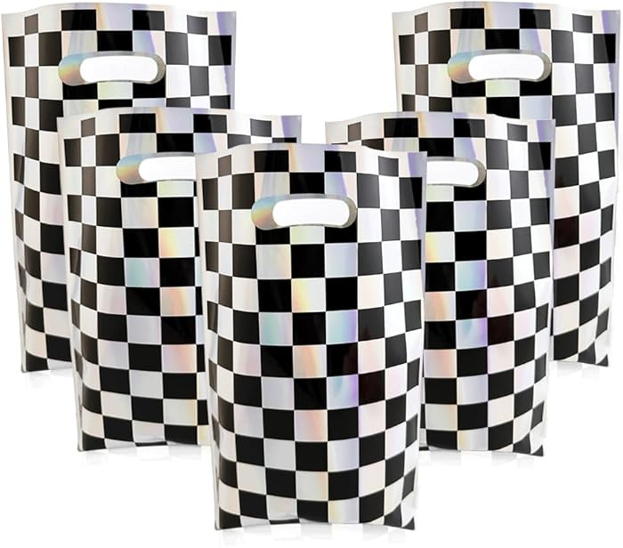 OasiZephauride 30PCS Race Car Party Favors Bags,Iridescent Black and White Party Goodie bags,Chec... | Amazon (US)