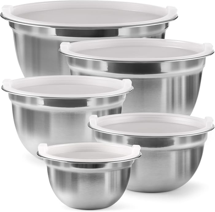 FineDine Stainless Steel Mixing Bowls Set with Lids, Home Kitchen Cooking Essentials Household Mu... | Amazon (US)