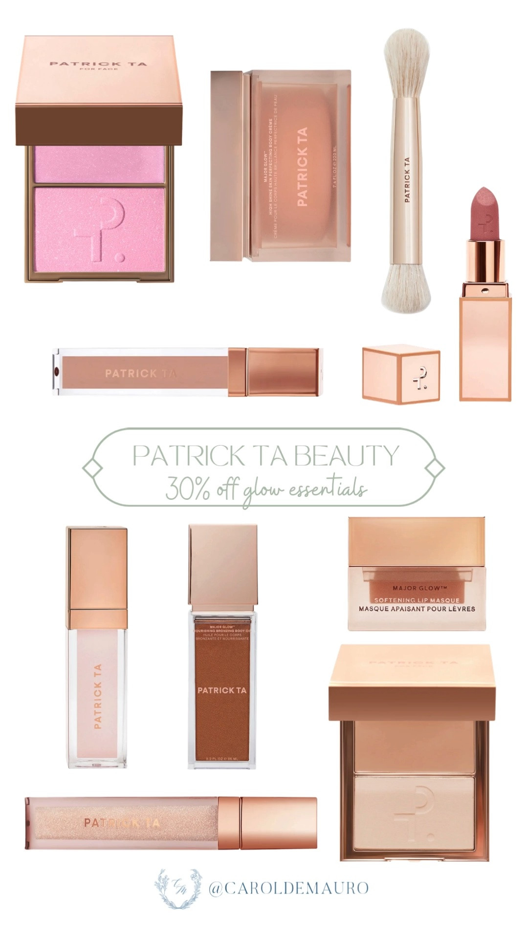 patrick ta sale, 30% off, glow essentials, blush on, highlighters, make up brush, bullet lipstick, lip mask, bronzer, makeup favorites, beauty finds

#LTKSaleAlert #LTKBeauty #LTKU