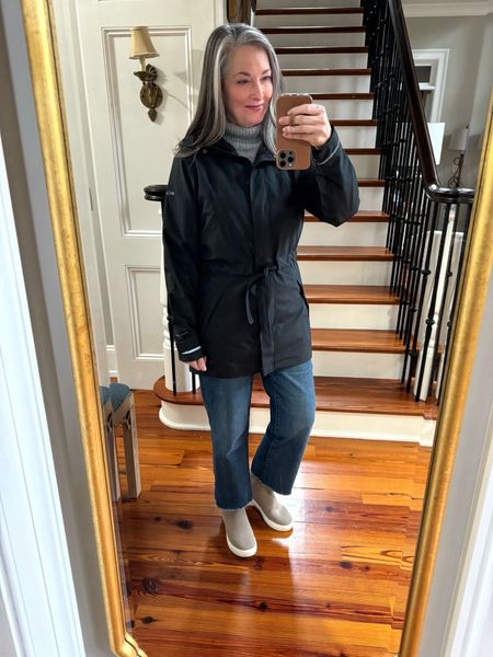 Wonderful waterproof belted raincoat from Columbia! Covers bum so great with leggings. Size medium in jacket and Vessi waterproof sneaker boots are true to size and so comfortable! Jeans .5 in Chico’s sizing. I wore this jacket all over Europe and stayed dry! 

#LTKtravel #LTKstyletip #LTKover40