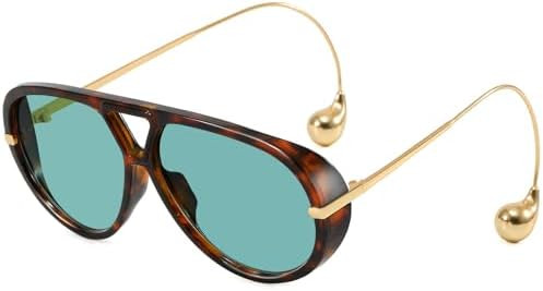 Women's Oversized Aviator Sunglasses Retro Trendy Shield Sun Glasses Big Orange lens Vintage Shad... | Amazon (US)