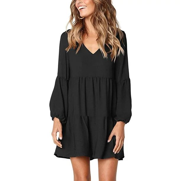 Women's Long Sleeve Tunic Dress V Neck Casual Loose Fall Flowy Swing Shift Dresses | Walmart (US)