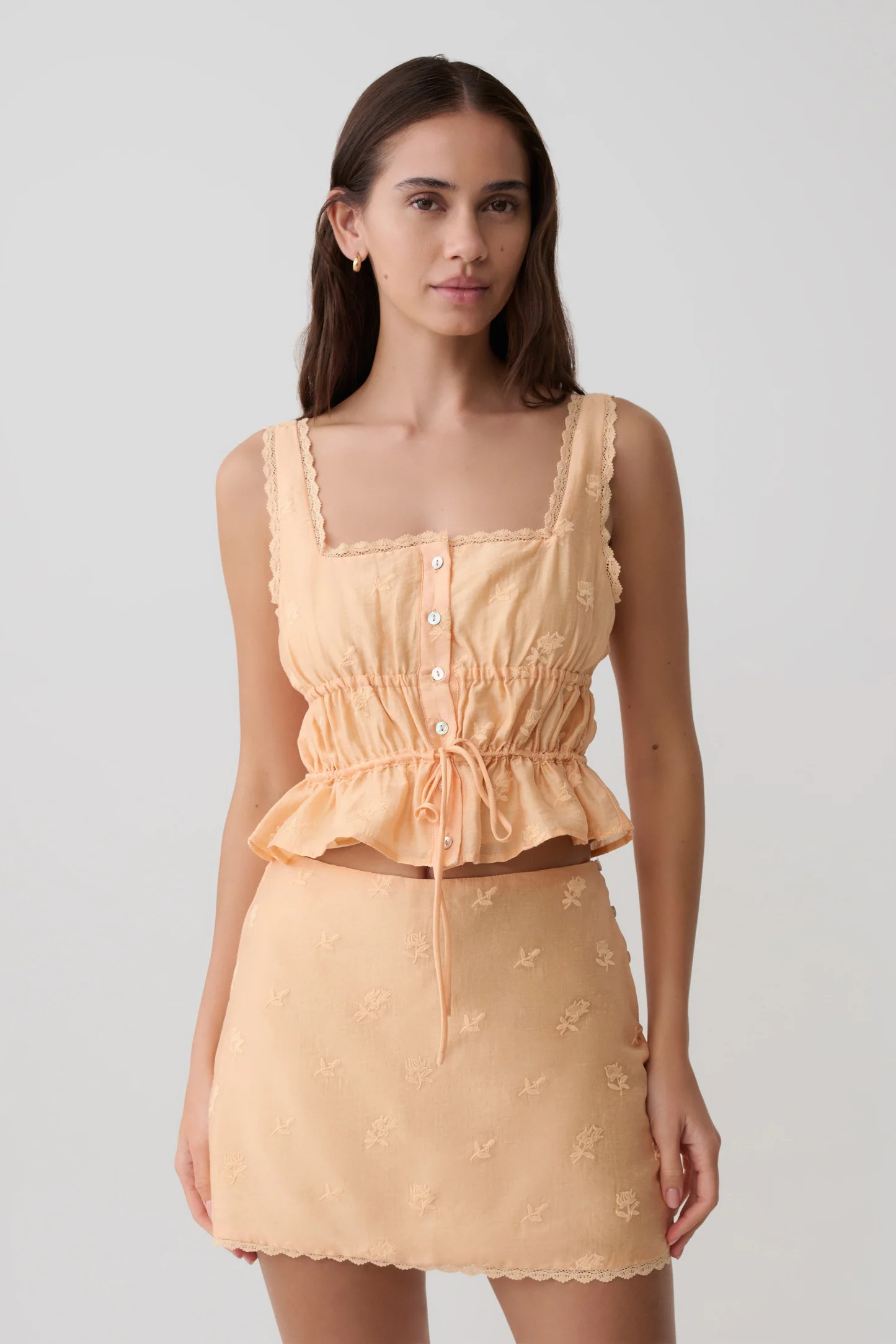 Vivian Embroidered Sleeveless Top - Orange | MESHKI US
