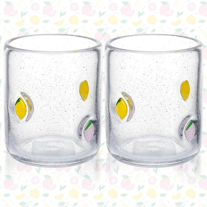 Amazon.com: Ovveroche 2 Pcs Lemon Icon Juice Glass 14 oz Lemon Reusable Stemless Icon Drinking Gl... | Amazon (US)