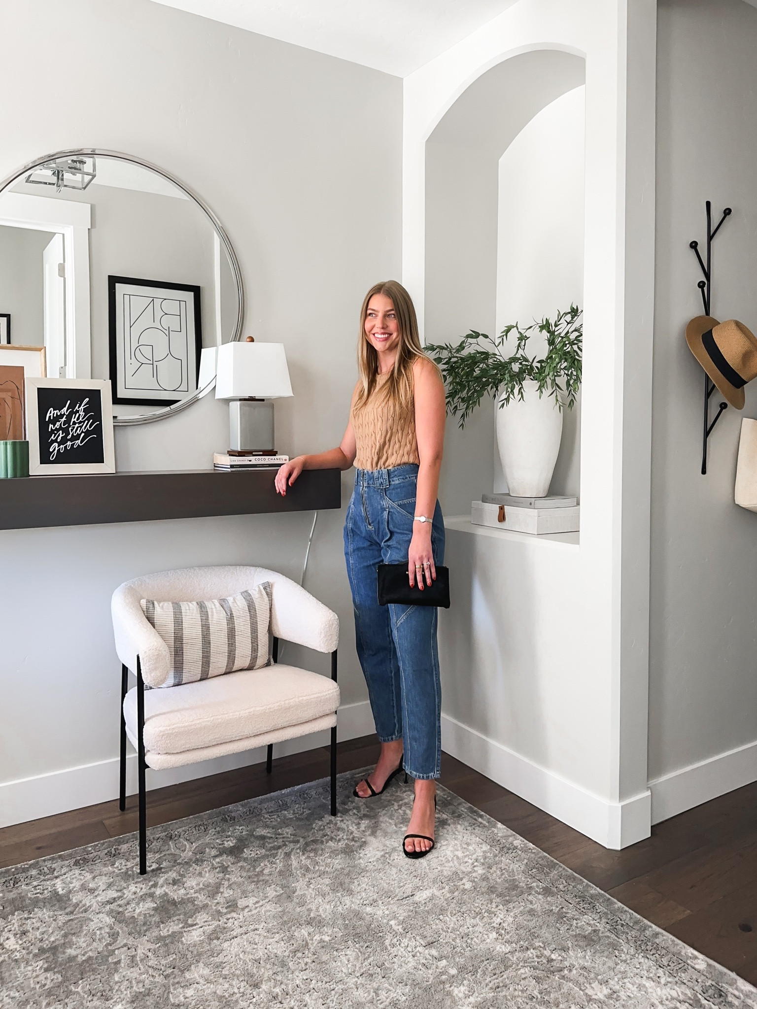 Sweater vest - small, utility jeans - 28, sling back heels 

#LTKfindsunder100 #LTKSeasonal