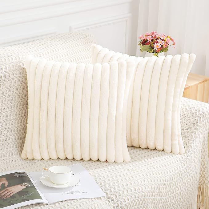 Pallene Faux Fur Plush Throw Pillow Covers 20x20 Set of 2 - Luxury Soft Fluffy Striped Decorative... | Amazon (US)