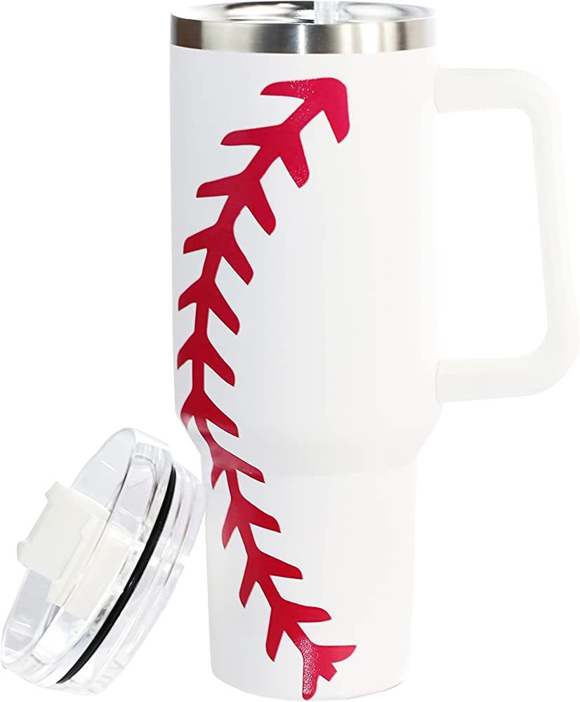 QEAGVJ 40oz Baseball Insulated Tumbler With Lid and Straws,Stainless Steel Coffee Tumbler with ha... | Amazon (US)