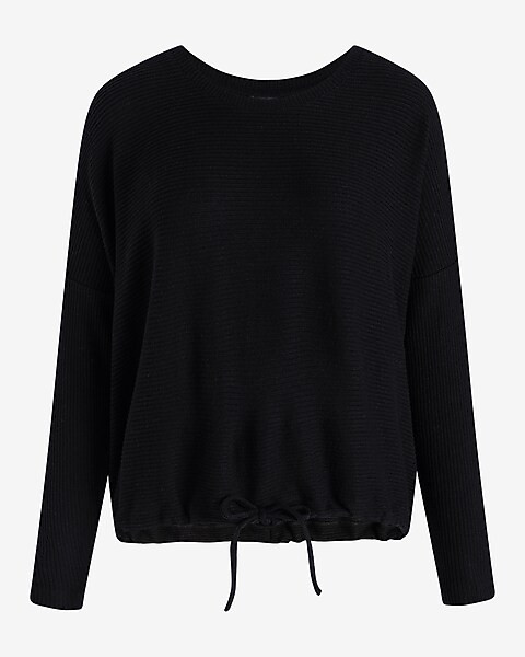 Ribbed Cozy Knit Crew Neck Cinched Hem Top | Express