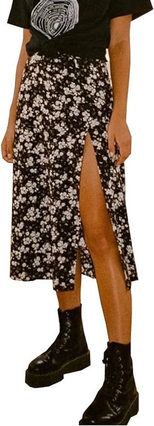 Avanova Women Floral Sexy Slit Slip Midi Skirts Boho High Waisted Summer Skirts | Amazon (US)