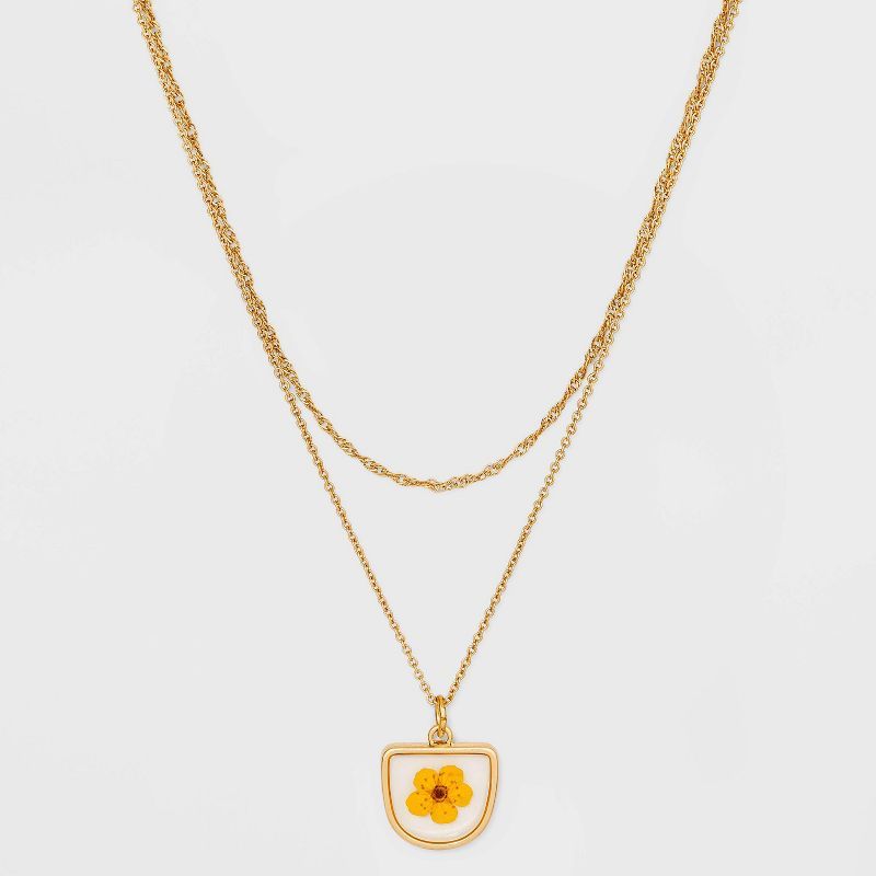 Bella Uno Bellissima Gold Plated Pressed Buttercup Flower Pendant Necklace - Gold | Target