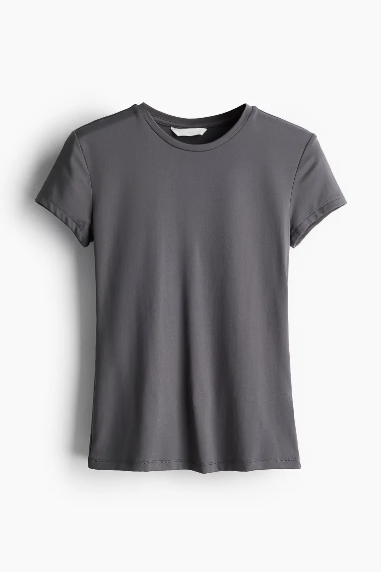 Fitted microfibre T-shirt - Round neck - Short sleeve - White - Ladies | H&M GB | H&M (UK, MY, IN, SG, PH, TW, HK)
