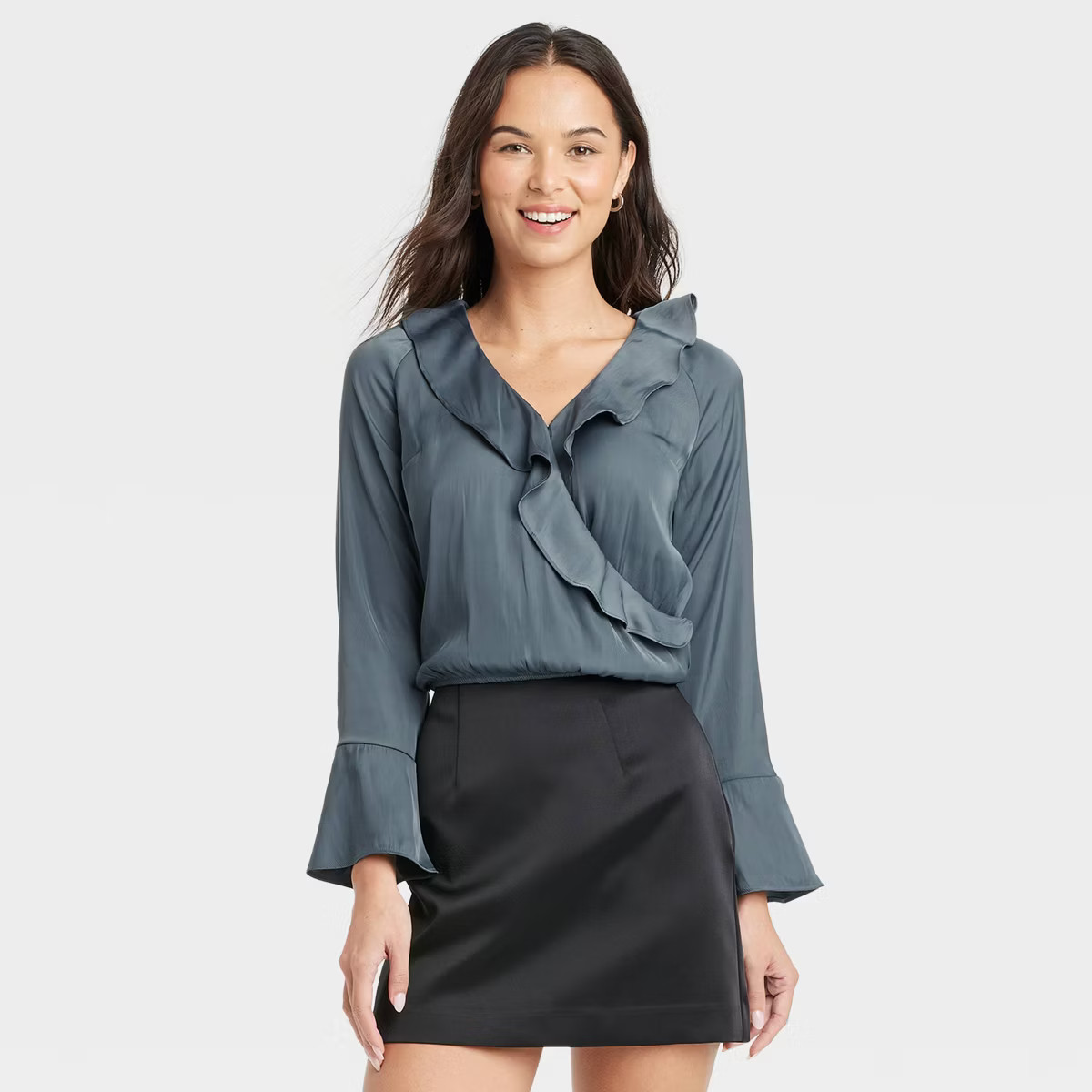 Women's Flounce Long Sleeve V-Neck Ruffle Wrap Blouse - A New Day™ | Target