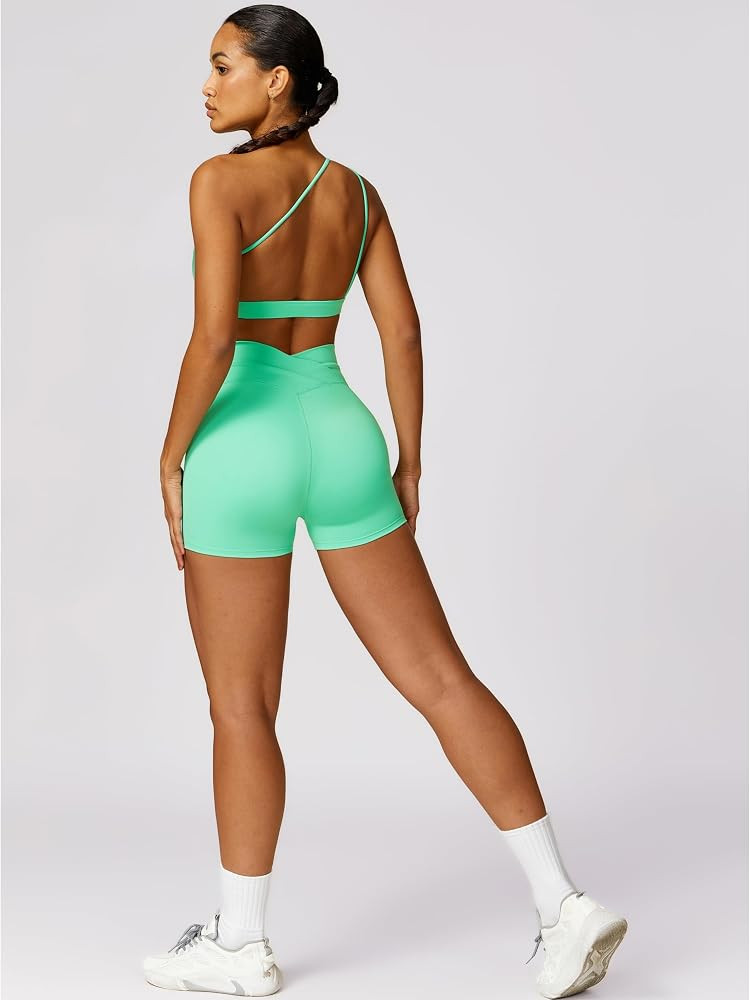 ABOCIW Workout Sets for Women Crossover High Waist Biker Shorts One Shoulder Sports Bra 2 Piece G... | Amazon (US)