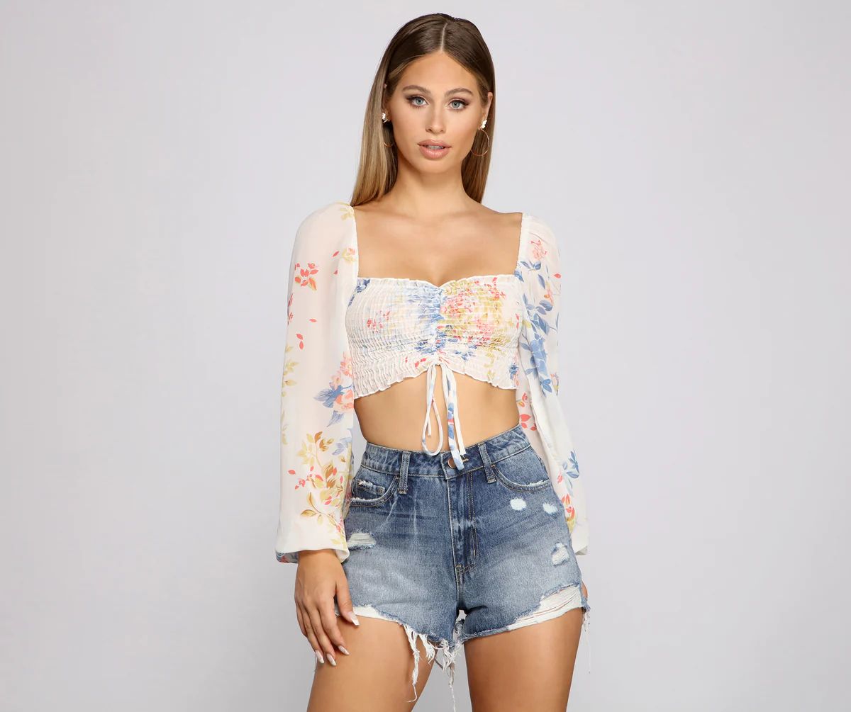 Sweet Vibes Floral Chiffon Crop Top | Windsor Stores