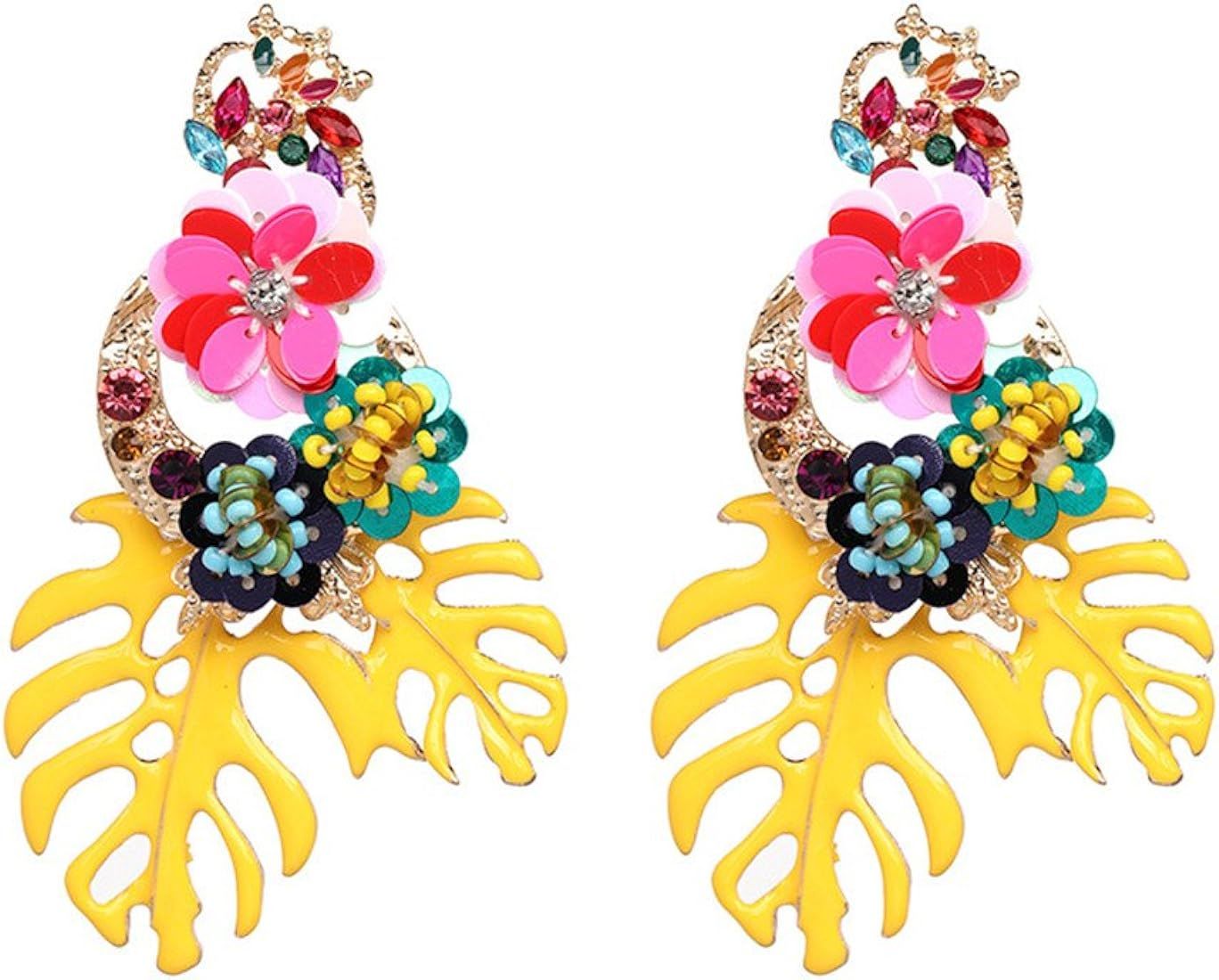 Lureme Gorgeous Colorful Sequin Flower Floral Leaf Stud Earrings for Women and Girls (er006023) | Amazon (US)