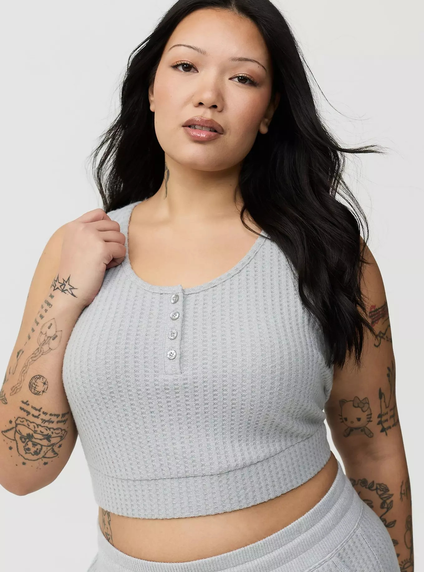 Super Soft Plush Waffle Henley Crop Lounge Tank | Torrid (US & Canada)