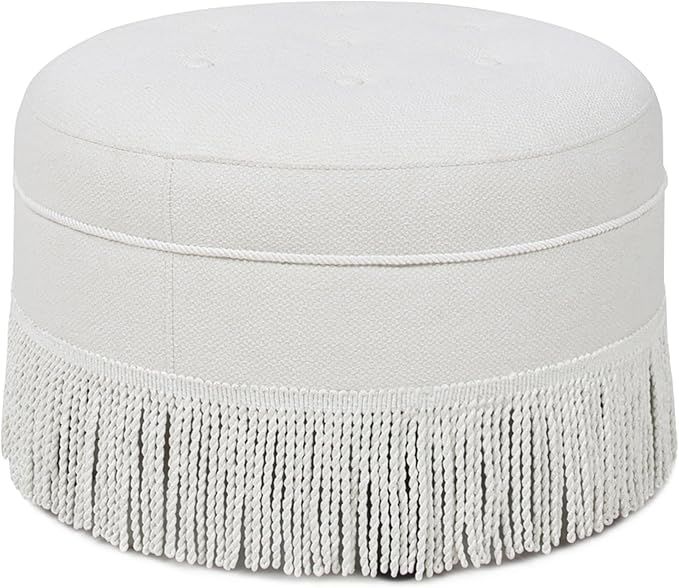 Jennifer Taylor Home Yolanda Upholstered Round Accent Ottoman, Alabaster Off White Tweed | Amazon (US)