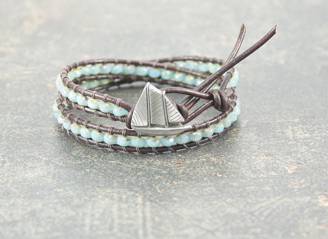 Sailboat Jewelry Silver Turquoise Sailboat Bracelet Sailing Jewelry Double Leather Wrap Bracelet ... | Etsy (US)