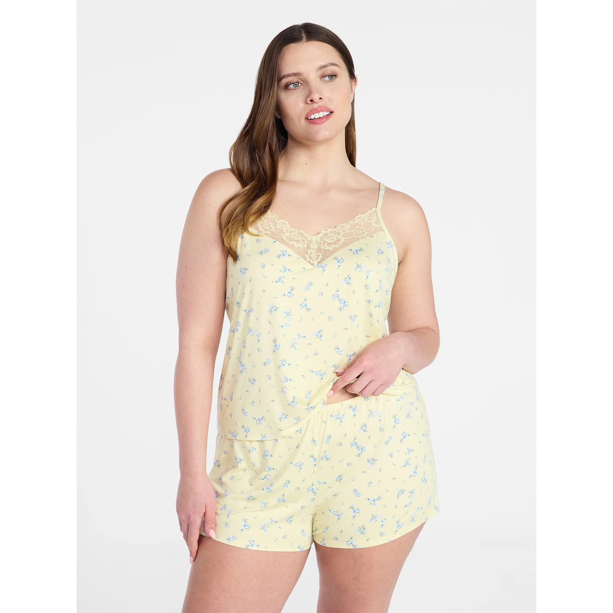 Joyspun Women's Dreamy Soft Collection Knit Camisole and Shorts Set with Lace Trim, Sizes XS-3X | Walmart (US)