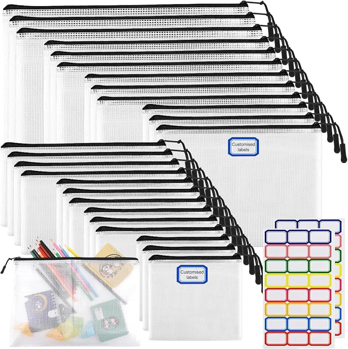 25pcs Multisize Mesh Zipper Pouch Bags, Waterproof Zipper Bag, 8 Sizes Waterproof Plastic Documen... | Amazon (US)