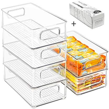 Stackable Refrigerator Organizer Bins, 6 Pack Clear Kitchen Organizer Container Bins with Handles... | Amazon (US)