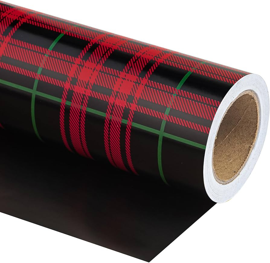 WRAPAHOLIC Reversible Plaid Wrapping Paper - Mini Roll - 17 Inch x 33 Feet - Red and Black Plaid ... | Amazon (US)
