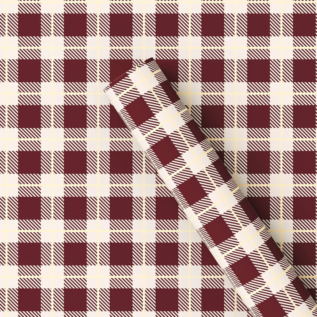 20 sq ft Plaid Christmas Gift Wrap Red/White/Gold - Wondershop™: FSC Certified, Classic Pattern... | Target