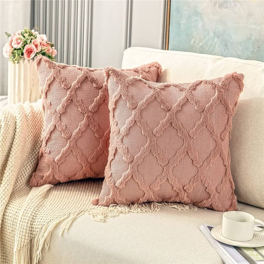 BVEED Pack of 2 Soft Plush Short Faux Wool Velvet Decorative Throw Pillow Covers Luxury Square Pi... | Amazon (US)