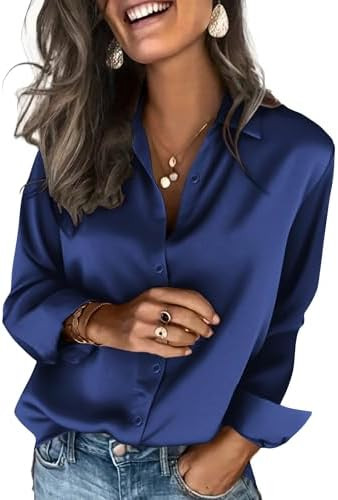 Zeagoo Satin Blouses for Women Silk Button Down Shirts Long Sleeve Business Casual Tops | Amazon (US)