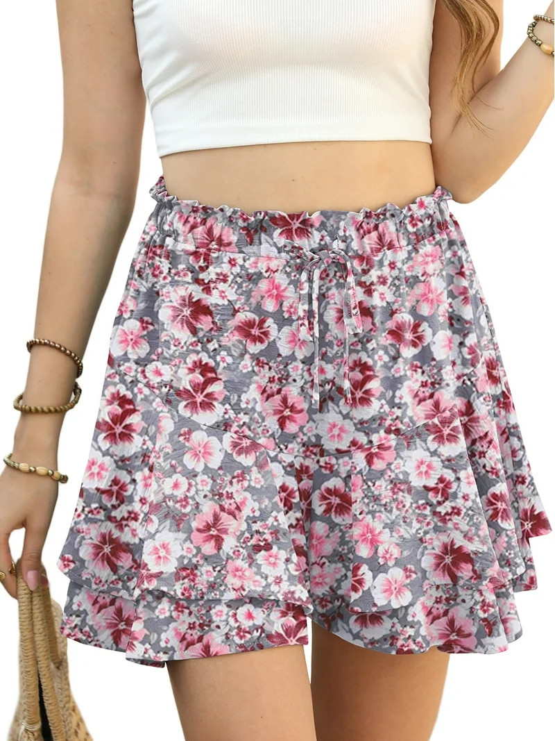 Cueply Flowy Shorts for Women Mini Tennis Skirt Ruffle Tiered Skorts Running Workout Sports Short... | Walmart (US)