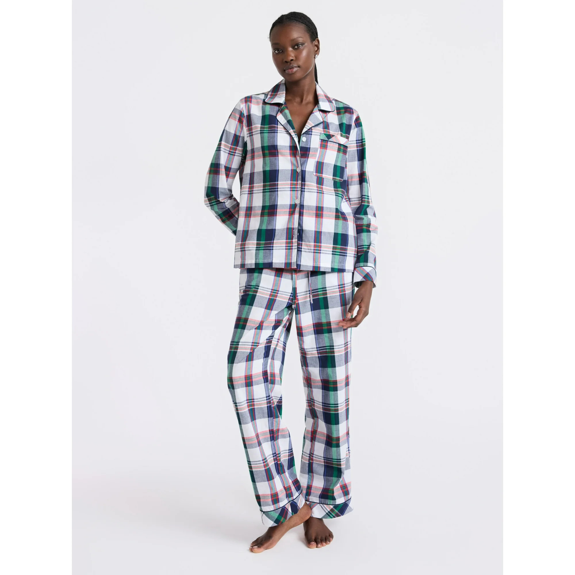 Free Assembly Matching Family Pajamas Women's Cotton Plaid Notch Collar Top and Pants Gift Set, 2... | Walmart (US)