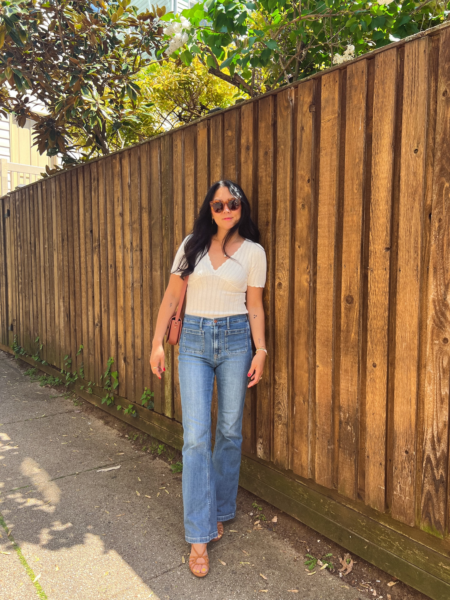 Lighter knitwear is perfect for this time of year. You can wear it alone like I am here or you can throw on a cardigan or a light jacket for a layered look. This one is a favorite of mine, so much so that I have it in black too! 

#LTKshoecrush #LTKstyletip #LTKitbag