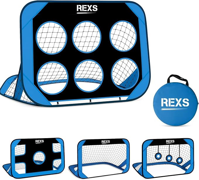REXS 4-in-1 Football Target Net Pop Up Football Goal with Carry Bag & Training Target Sheets Port... | Amazon (UK)